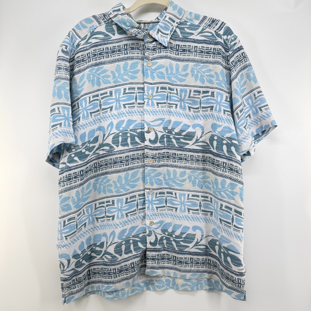 Quiksilver Waterman Shirt Men L Comfort Fit Polynosic Blue Floral Striped